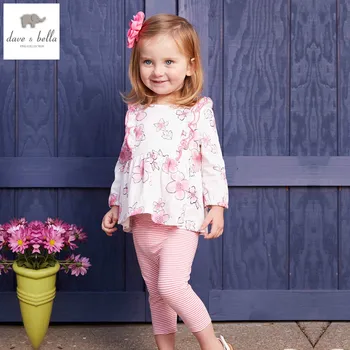 

DB4370 dave bella spring fall baby girls pink leopard clothing set sports set boutique clothes floral clothing sets