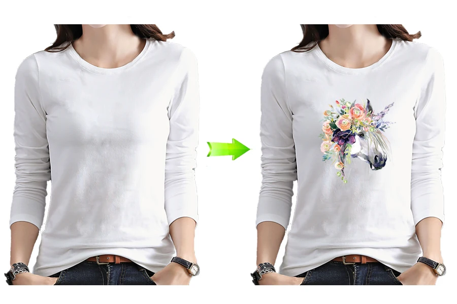 1-Patch Iron-On Garment Flower Horse A-Level Washable Parches Ropa 2018 New Easy Print By Household Irons Applique On Clothes