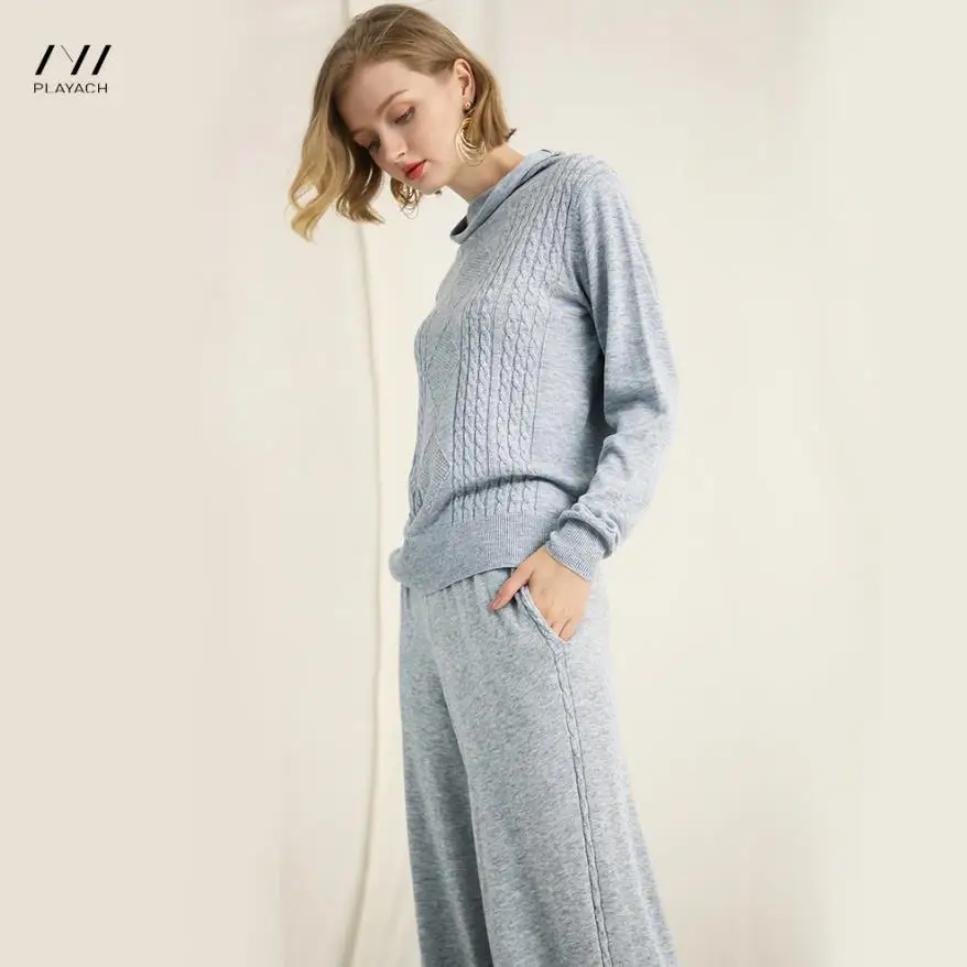 Tan Tissu light Deux Costumes De Chaud Pièces Hiver Wq466 Twist Tricot Était Ensembles Chandail Loisirs Gray Cachemire Pantalon Mince Laine Automne Doux Vison 4qBwvfx14