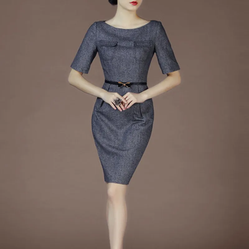 Primavera Ans otoño OL de manga corta de moda elegante delgado vestido de una pieza Sexy vestido lápiz de cadera - 2