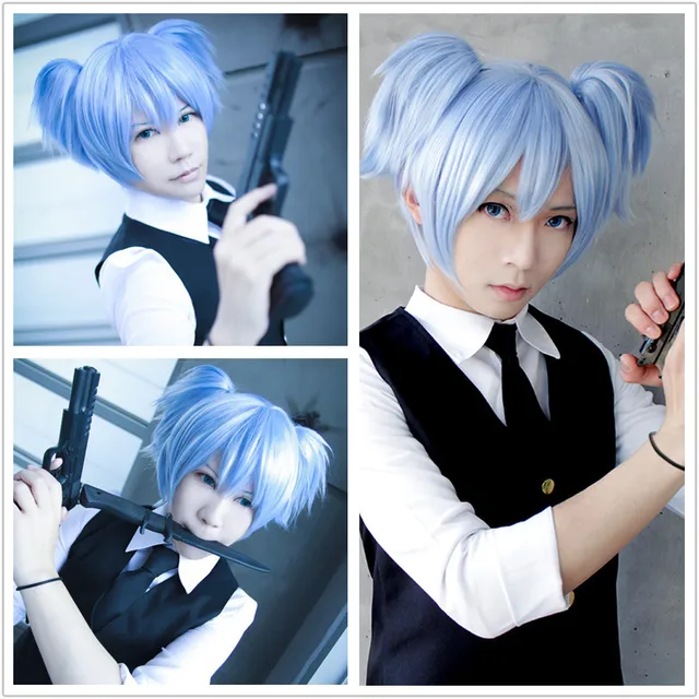 MCOSER New And Cheap Cute 30cm Short Ice Blue Pigtails 