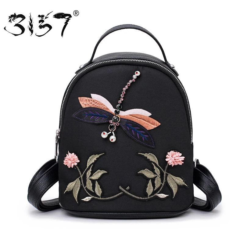 

3157 Fashion Women Backpack High Quality School Bags for Teenage Girls Handmade Dragonfly Embroidery Shoulder Female Backpacks