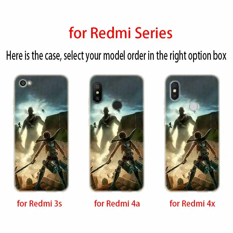 Чехол силиконовый прозрачный с постером атака на Титанов для Xiaomi Redmi 9A 8A 7A 6A 9AT Note 9