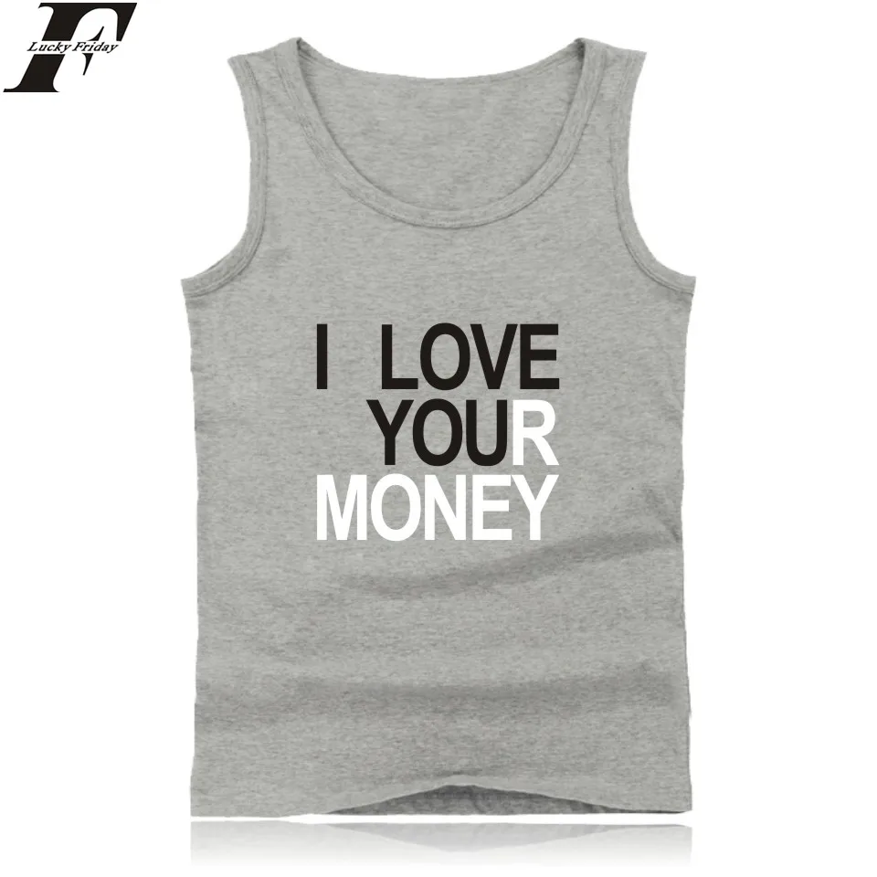 Бодибилдинг Творческий я люблю деньги жилет Лето на бретелях мужская хлопковая рубашка Фитнес Повседневная Мягкая Одежда без рукавов