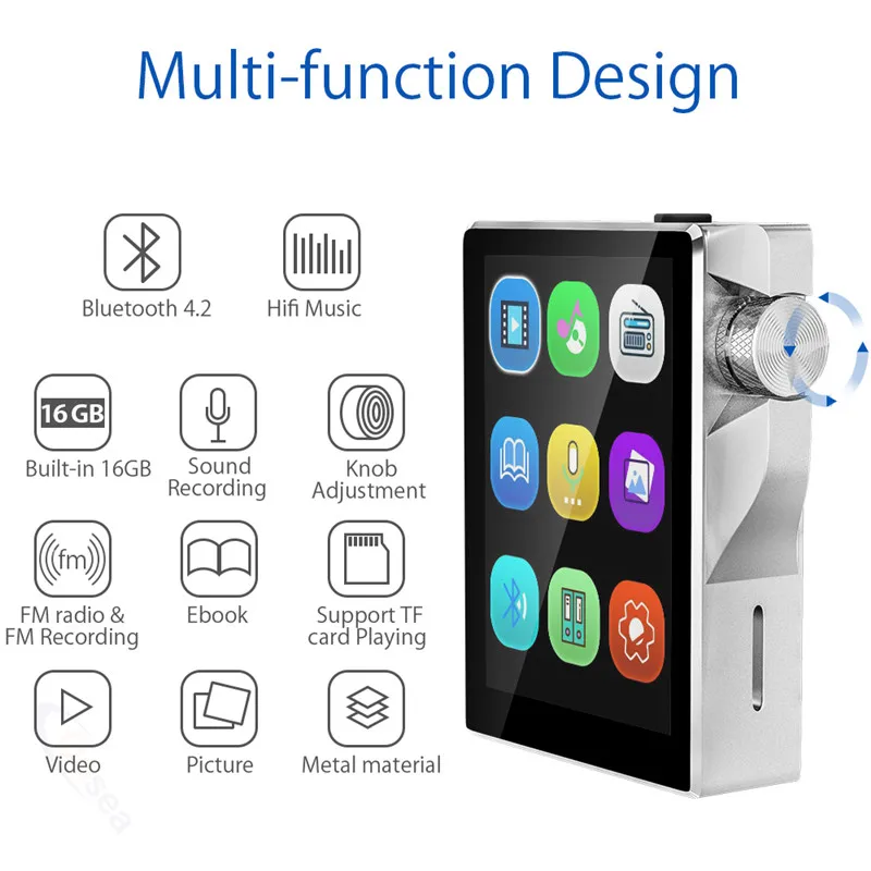 Baratos 16GB 8GB MP3 Player con Bluetooth Radio FM HiFi reproductor de música de alta resolución sin pérdida de Audio Digital con vídeo e book de grabación