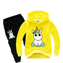 Детский комплект, весенне-осенний комплект одежды с единорогом для мальчиков и девочек, детские толстовки с капюшоном+ штаны, спортивный костюм из 2 предметов
