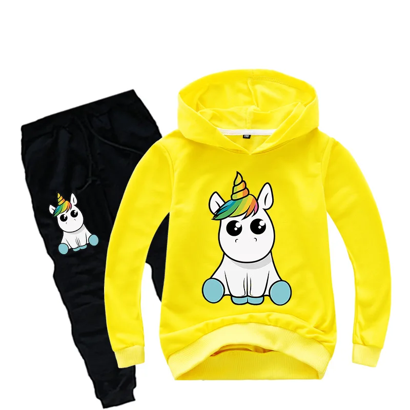 

New Children's Set Boys And Girls Spring Autumn Unicorn Take Off Gesture Clothing Set Children's Hoodies + Pants 2 Pcs Tracksuit