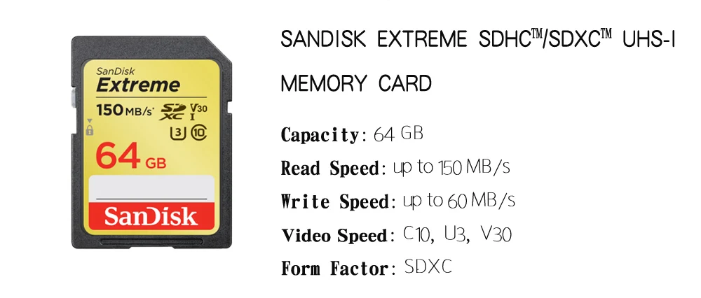 Карта памяти SanDisk Extreme SDHC/SDXC SD карты в формате 4K UHD, 64 ГБ 128 C10 U3 V30 150 МБ/с. UHS-I флеш-карта, бесплатная доставка