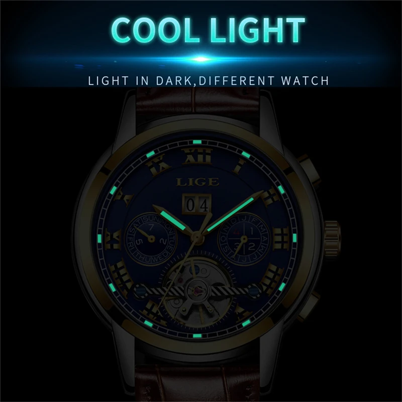2018 LIGE Luxury Brand Automatic Machinery Watches Men Leather Waterproof Business Watch Men Quartz Clock Man Relogio Masculino