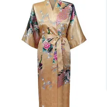 Модные золотые китайский Для женщин шелковый халат кимоно Банный халат для женщин; сезон весна Mujer Pijama Размеры S M L XL XXL XXXL Xsz026A