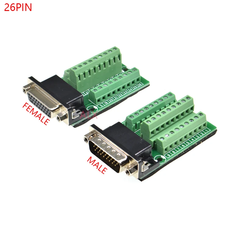Linha Macho Fêmea Conector para Terminal Adaptador D-sub Conversor 26 Pinos Placa Terminal Módulo de Sinal Peças Db26 26pin