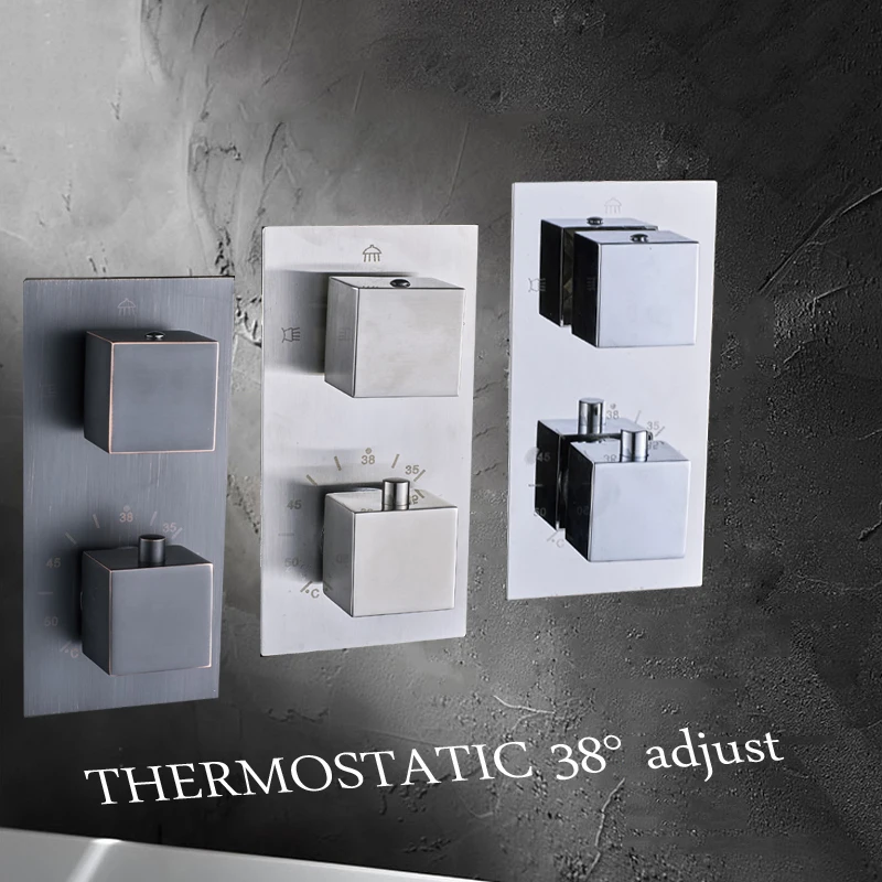 Orb Brushed Nickel Thermostatic Valve Wall Mount 2 Handles 3 Ways