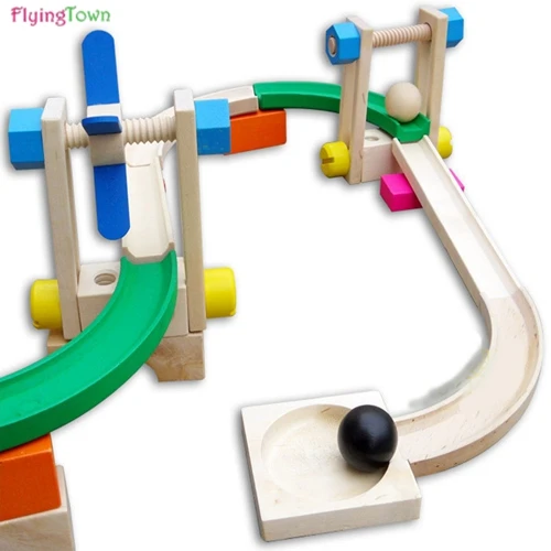 Деревянный лоскутный строительный блок и ролик Coaster Ball Rail Building Block деревянная