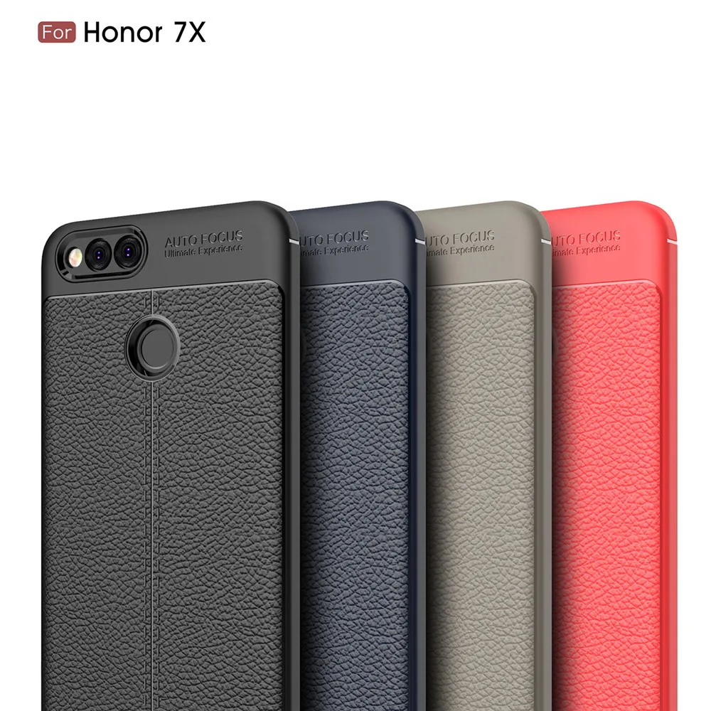 Для Huawei Honor 7X гибридный мягкий матовый чехол с текстурой личи ударопрочный бампер