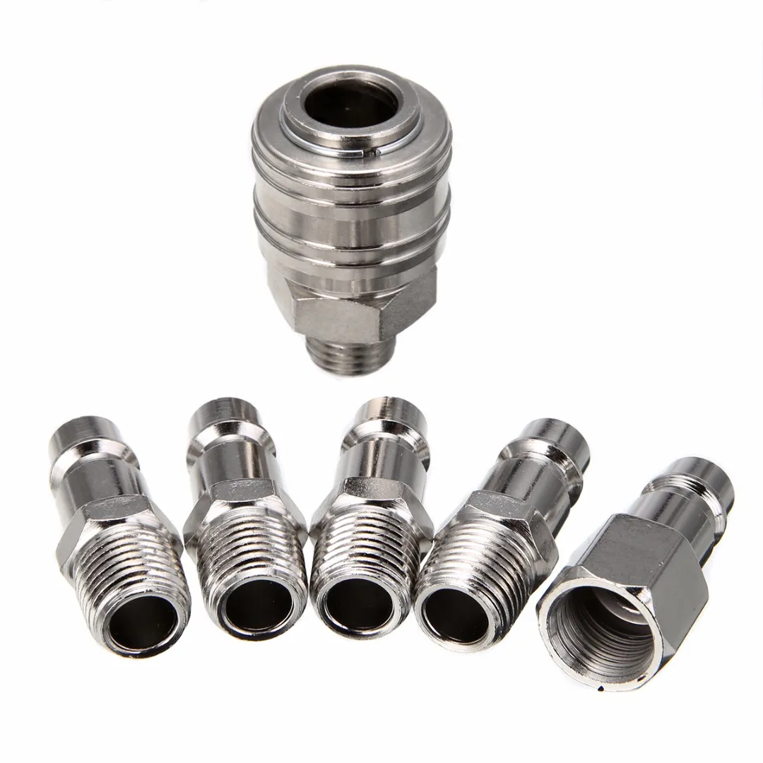 6pcs 1/4" BSP Quick Coupler German-style Air Line Hose Compressor Connector Set with Corrosion Resistance For Hardware Tools
