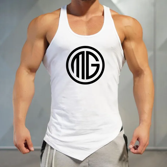 

Men's summer new sports running bodybuilding vest deep dig round neck irregular hem I-shaped vest