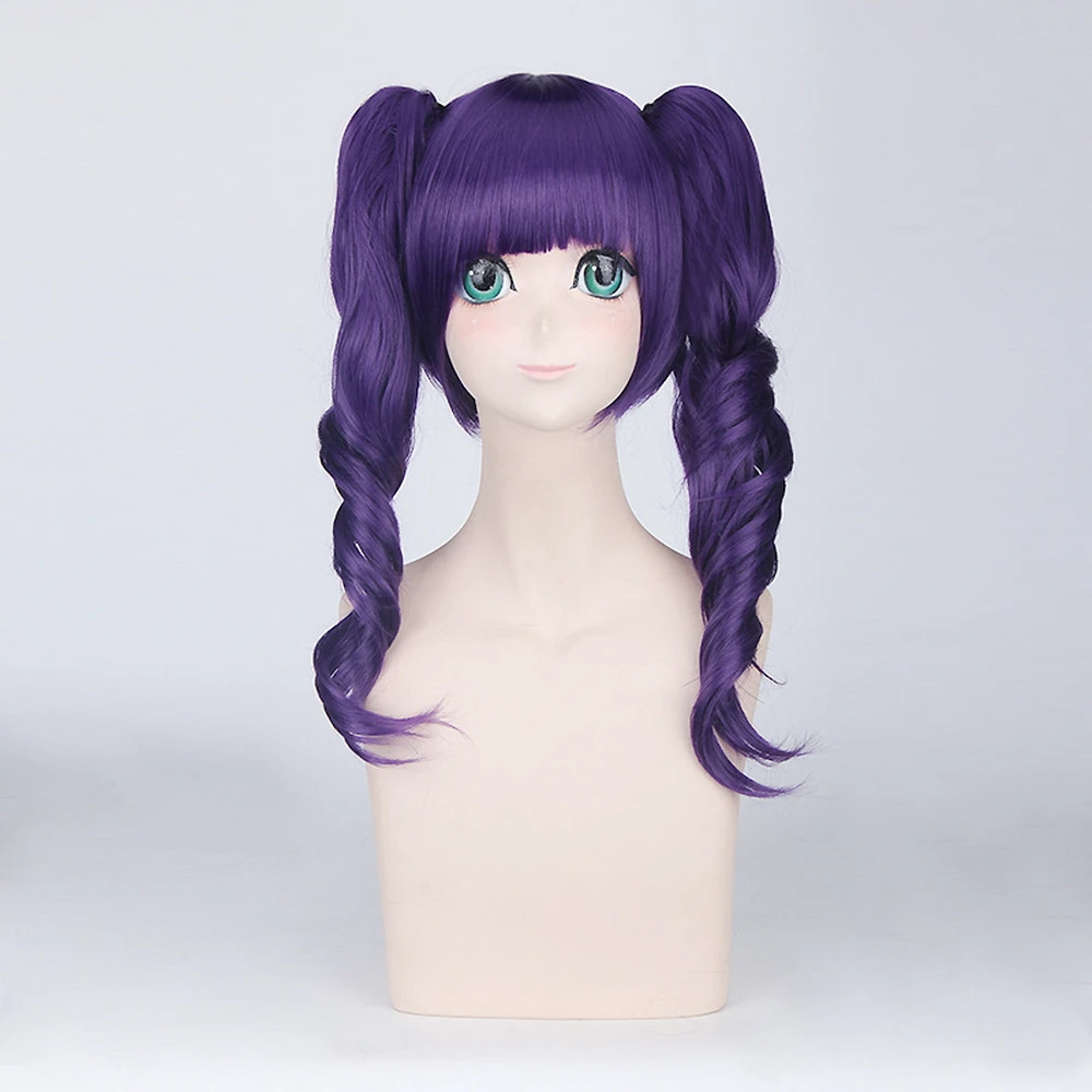 Cosplay&Ware [2]Bleach Katenkyoukotsu 40cm Long Cosplay Wig With Bangs Synthetic Fake Hair Purple Wavy Anime Costume Party Ponytails -Cosplay&Ware anime Shop