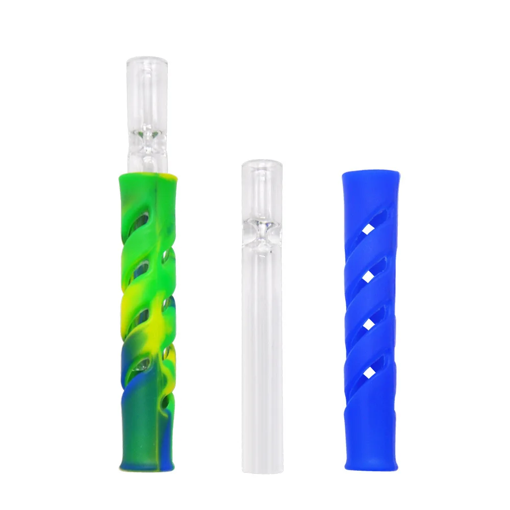 

protable cheap mini silicone cigarette filter with inner glass filter tip pipe for smoking