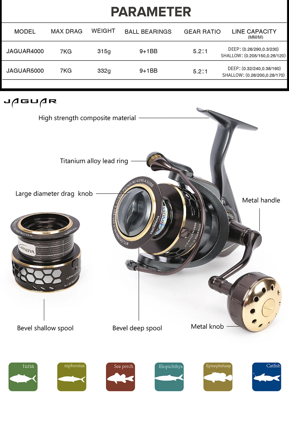 Tsurinoya carretel de pesca jaguar 4000 5000