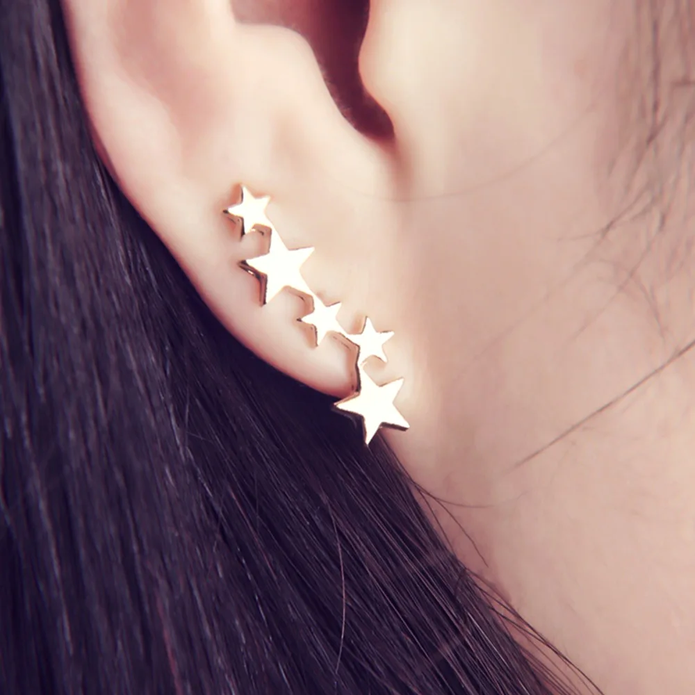 New 1Pair Tiny Stars Stud Earrings for Women Cheap Alloy Ear Climber
