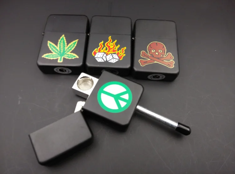 Buy 4pcs Oil Lighter Black Metal Pipe Rasta Smoking