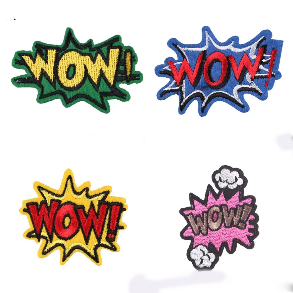 1pc colorful wow letter iron on embroidered patch for cloth cartoon