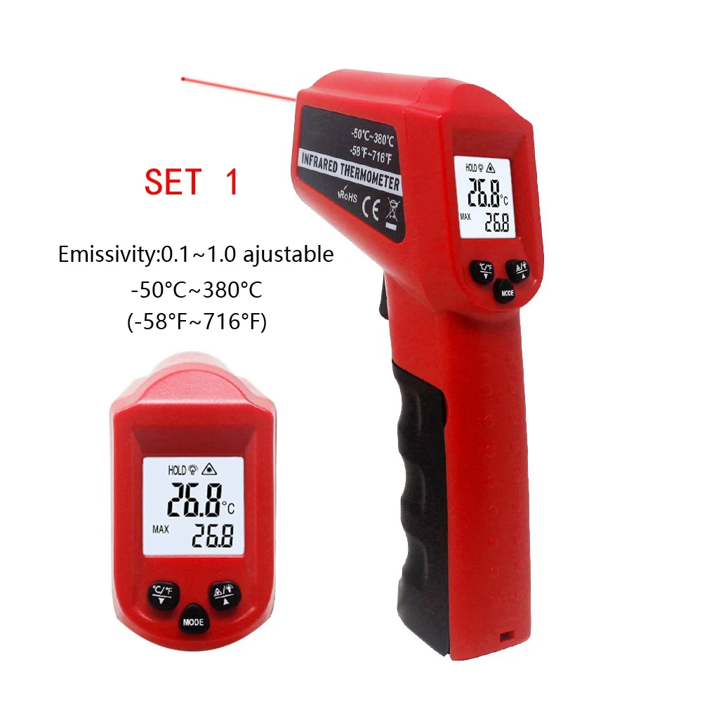 Цифровой инфракрасный термометр гигрометр лазерный измеритель температуры и влажности пистолет ЖК-пирометр 380C 550C 0,1-1,0 регулируемый