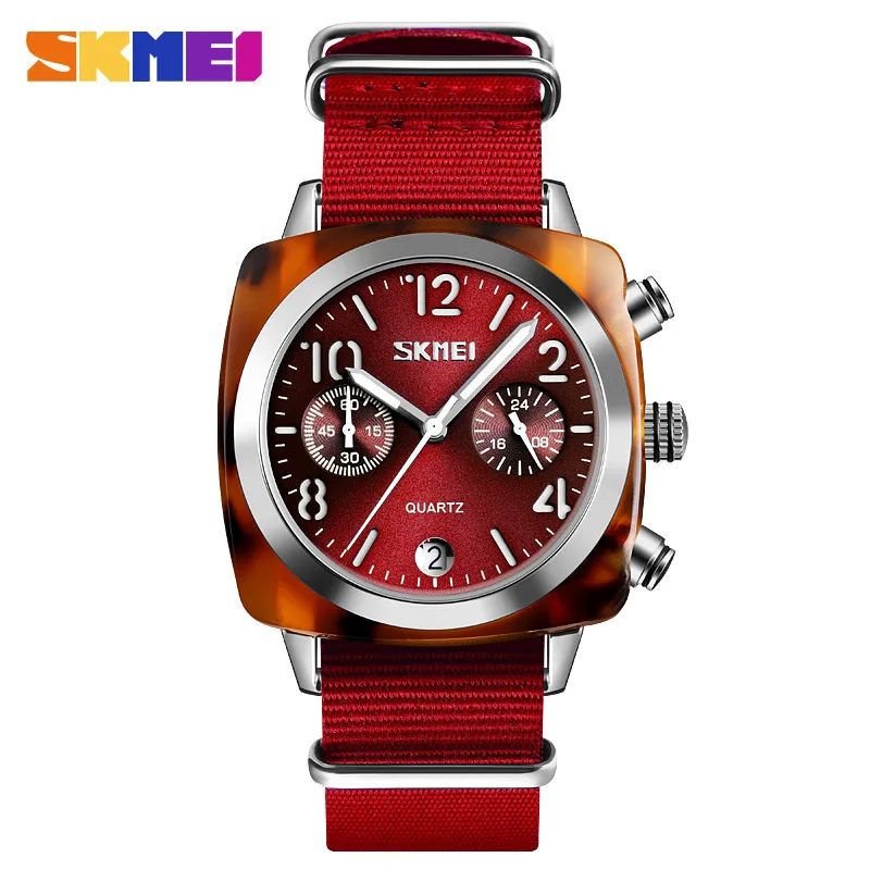 SKMEI Luxury Fashion Women Watches Men Quartz Wristwatches Waterproof Stopwatch Multi-dial Quartz Watches relogio feminino 9186 - Цвет: Silver Red