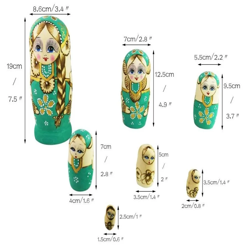 Adorable Handmade Matryoshka Dolls Craft Little Girl With Big Braid 7 PiecesSet Russian Nesting Wooden Toy For Kids Mother's Day Gift Home Decoration  (5)