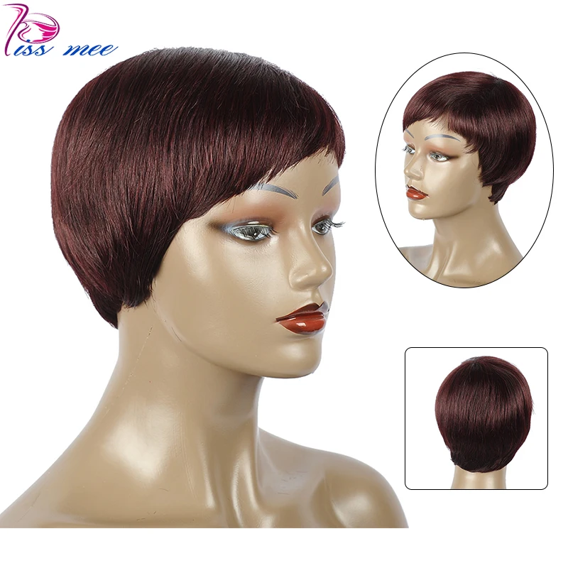 KISSMEE Short Bob Lace Wigs 180% Density #99J 6 Inches Human Hair Wig For Black Women Brazilian Remy Style | Шиньоны и парики