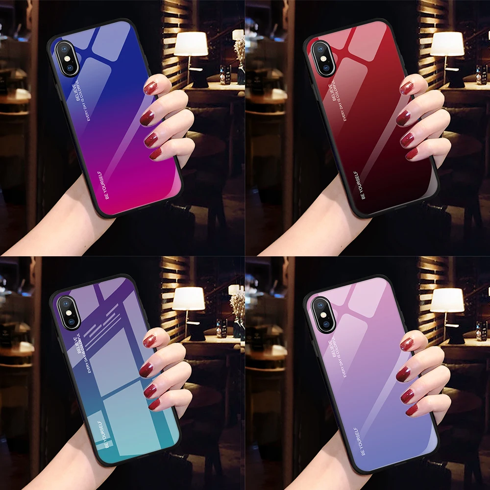 

GKK Case for iPhone 6 6s 7 8 Plus Case Gradient Tempered Shockproof Glass Hard Cover for iPhone X XS XR XS MAX Coque Fundas