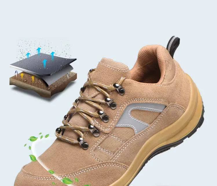 Мужская безопасная обувь, дышащая рабочая обувь из натуральной кожи со стальным носком, Нескользящие, Нескользящие, износостойкие рабочие ботинки