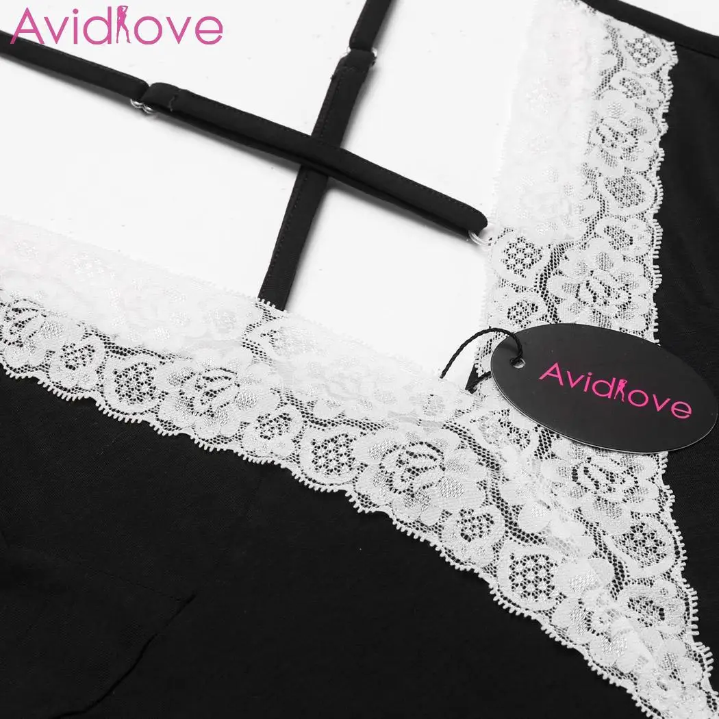 Avidlove для женщин Ночная рубашка Большой размеры Cross Back Ночная кружево V рукавов средства ухода за кожей шеи пижамы Лоскутная домашняя