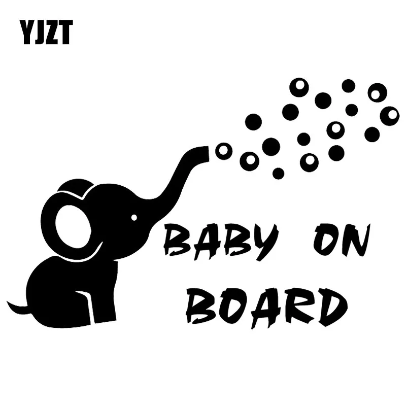 

YJZT 16X10.4CM BABY ON BOARD Elephant Funny Car Sticker Decoration Bumper Trunk Decals C25-0245
