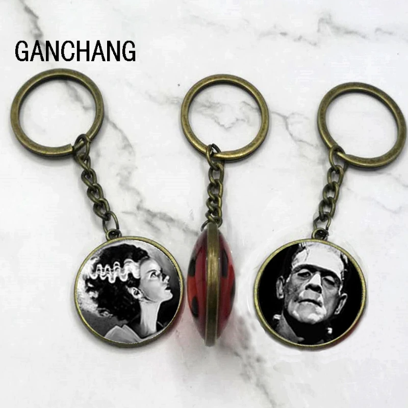 

Frankenstein and his bride double-sided keychain pendant Frankenstein keychain monster bride double keychain