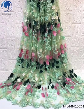 

BEAUTIFICAL 3d lace fabric with beads bridal 3d floral net lace fabric beaes african lace fabric 2019 high quality ML44N102