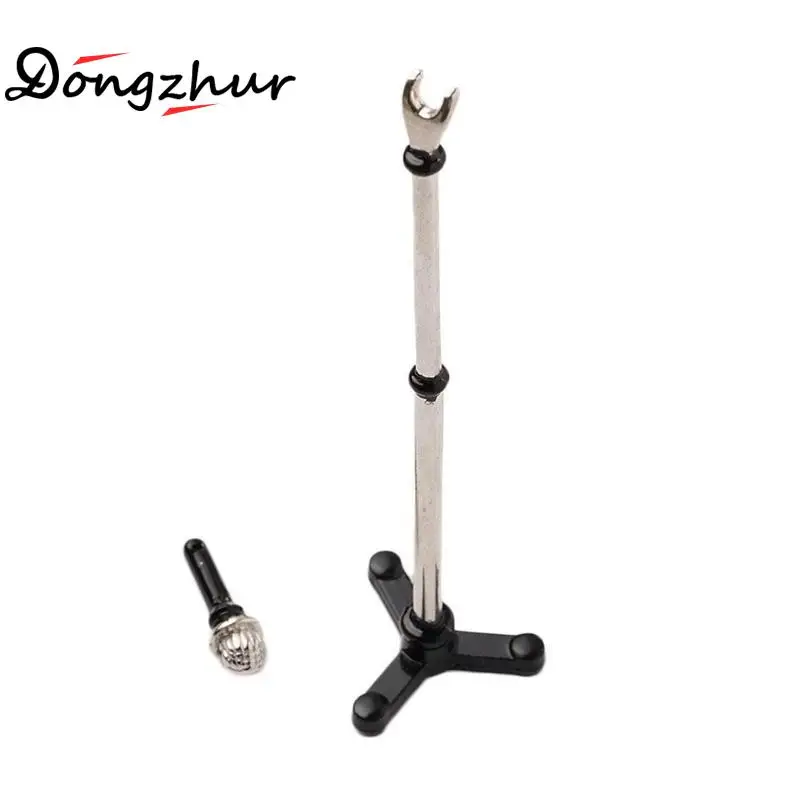 1 Set (Stand + Microphone) Mini Metal Alloy Microphone Model 1:12 Doll House Dollhouse Miniature Furniture Cute Accessories New