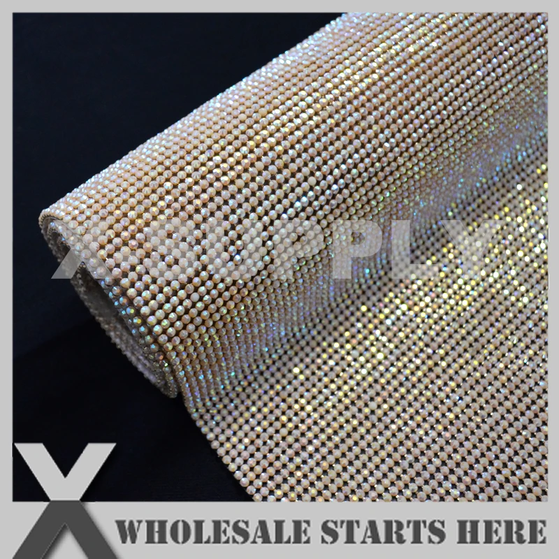 3mm Hot Fix Resin(Plastic) Rhinestone Mesh Sheet Ivory AB in Gold Base Used for Table Cake Banding Wedding Decorations | Дом и сад