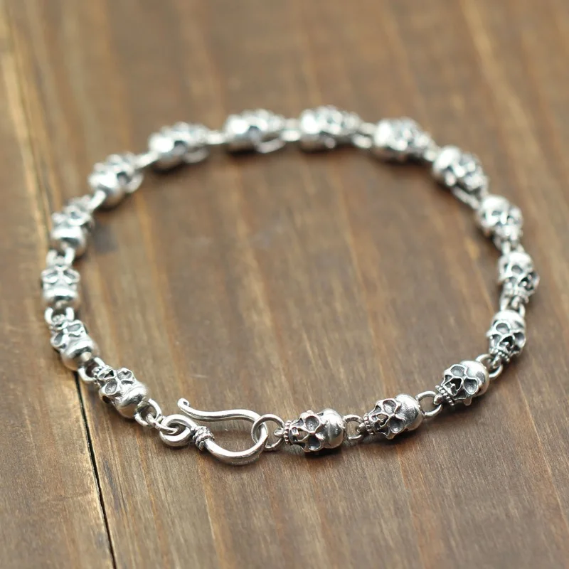 925 Sterling silver skeleton skull chain&link Bracelets for Men Women