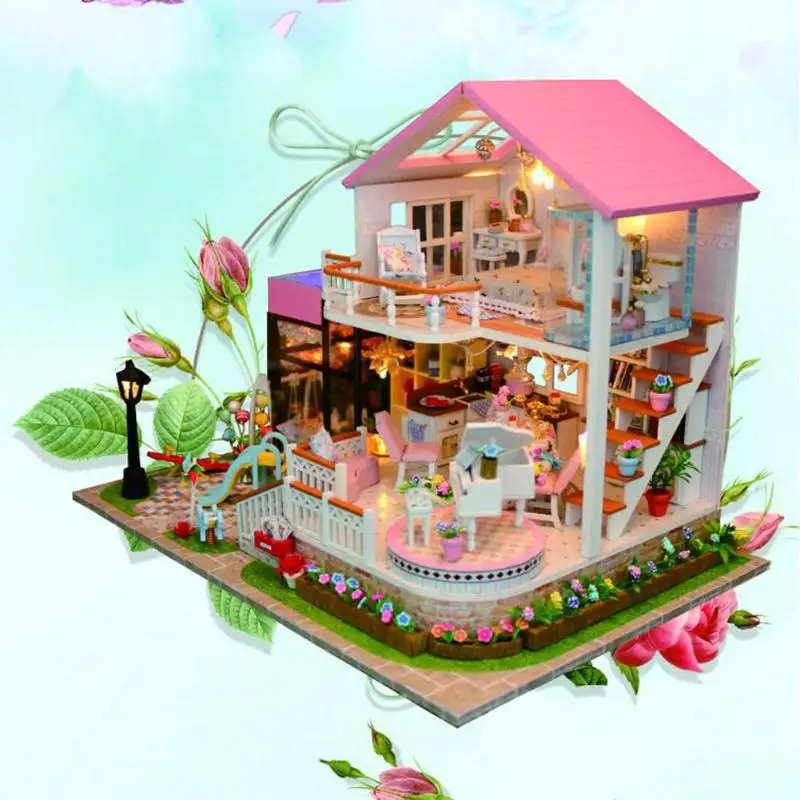 Деревянный кукольный домик для новорожденных, миниатюрный кукольный домик ручной работы, Сборная модель дома, игрушка, мебель, кукольный домик, подарки на день рождения