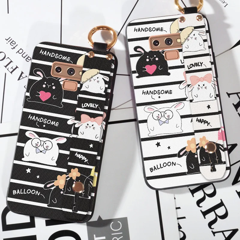 

Wrist Strap Phone Cases For Samsung Galaxy Note 3 Neo N7505 Luxury Cute Rabbit Funda Coque Case For Samsung Note 4 Holder Case