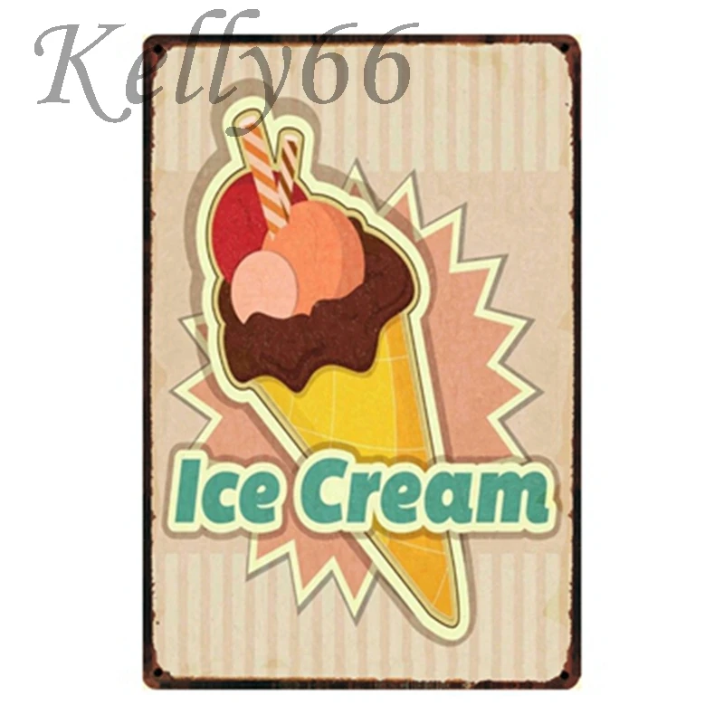 

[ Kelly66 ] ICE CREAM Metal Tin Sign Tin Poster Home Decor Bar Antique Wall Art Painting 20*30 CM Size y-1342