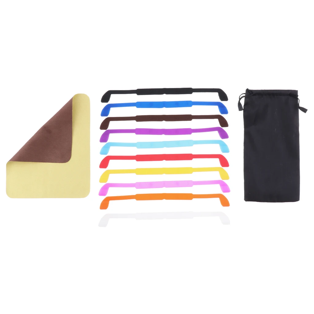 10pcs Anti-slip Silicone Glasses Strap Sports Glasses Strap Holder for Kids Adults, with Eyeglasses Bag and Cloth