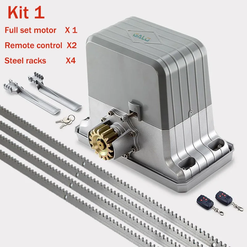 Сверхмощный жилой шестерни системы электрические раздвижные ворота открывалка/раздвижные двери мотор с 4 м стальные стойки ktyfobs комплект опционально - Цвет: kit 1