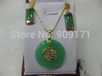 

Free Shipping>>>>Stunning green jade jewelry pendant necklace Earrings