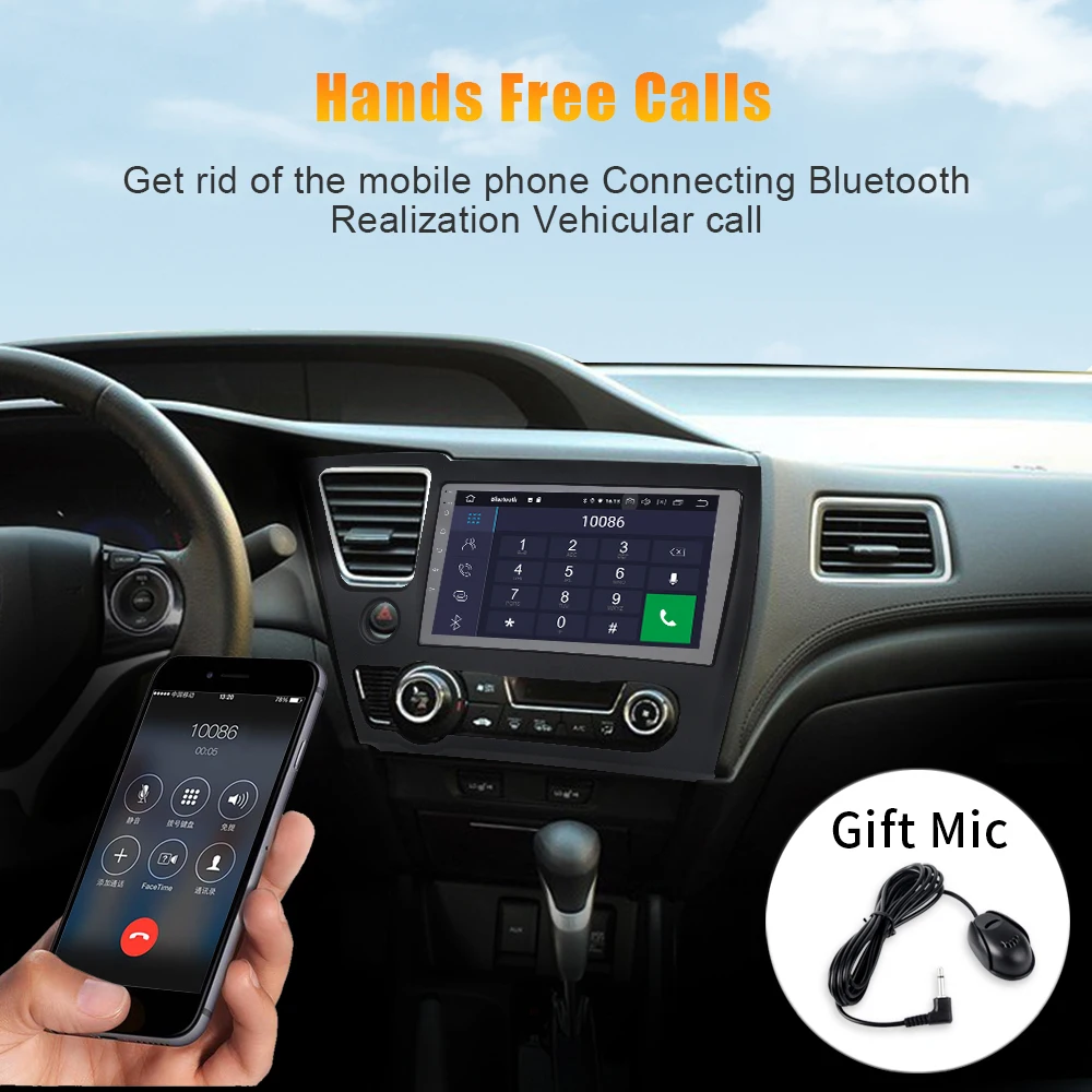 Clearance Android 9.0 Car 1 din car audio for Honda Civic 2013 2014 2015(US VERSION )GPS MP3  WIFI  Car Radio Bluetooth 9" IPS 3