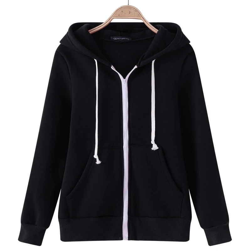  Autumn Hoodies Sweatshirt Women Casual Loose Long Sleeve Solid Color Hooded Sweatshirt Big Size Zip
