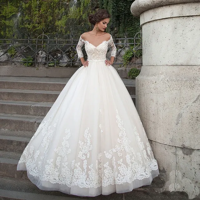2017 de encaje sin espalda hasta vestido de bola de vestidos de