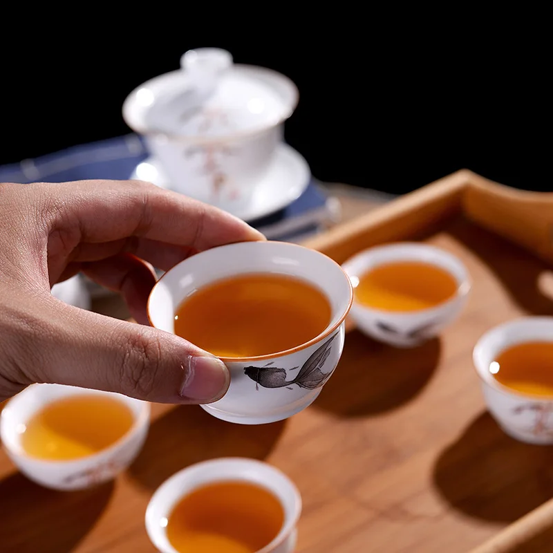 4pcs Creative ceramics tea cup, Ding kiln white teacup, matt glaze Kung Fu teaset Tea ceremony supplies mug