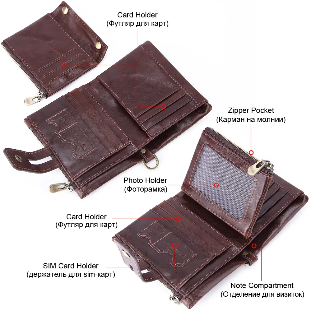 MISFITS vintage short wallet genuine cow leather men wallet coin pocket zipper small purse card holder brand portomonee for male